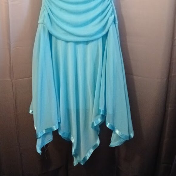 TABOO Formal Dress sz M Chiffon Midi Halter Aqua Blue sexy Wedding Prom Stretch! - Picture 3 of 11